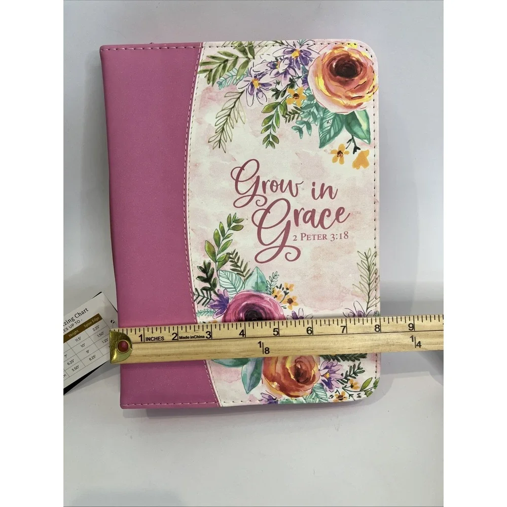 Divinity Grow in‎ Grace Pink Floral Leather Bible Cover, 8 x 11 x 3